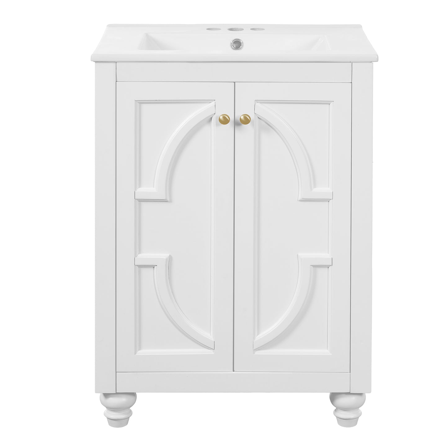 Modern 24" Bathroom Vanity with Ornate Design & Soft-Close Hinges - White