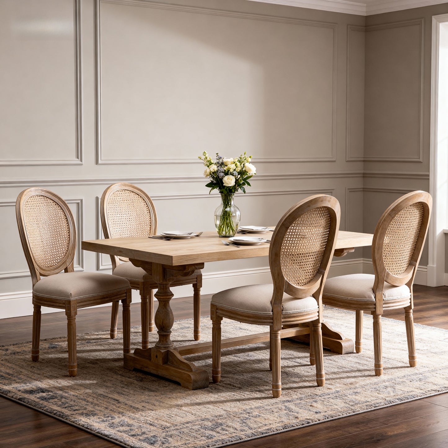 French Country Dining Chairs Set of 2 - Upholstered Beige