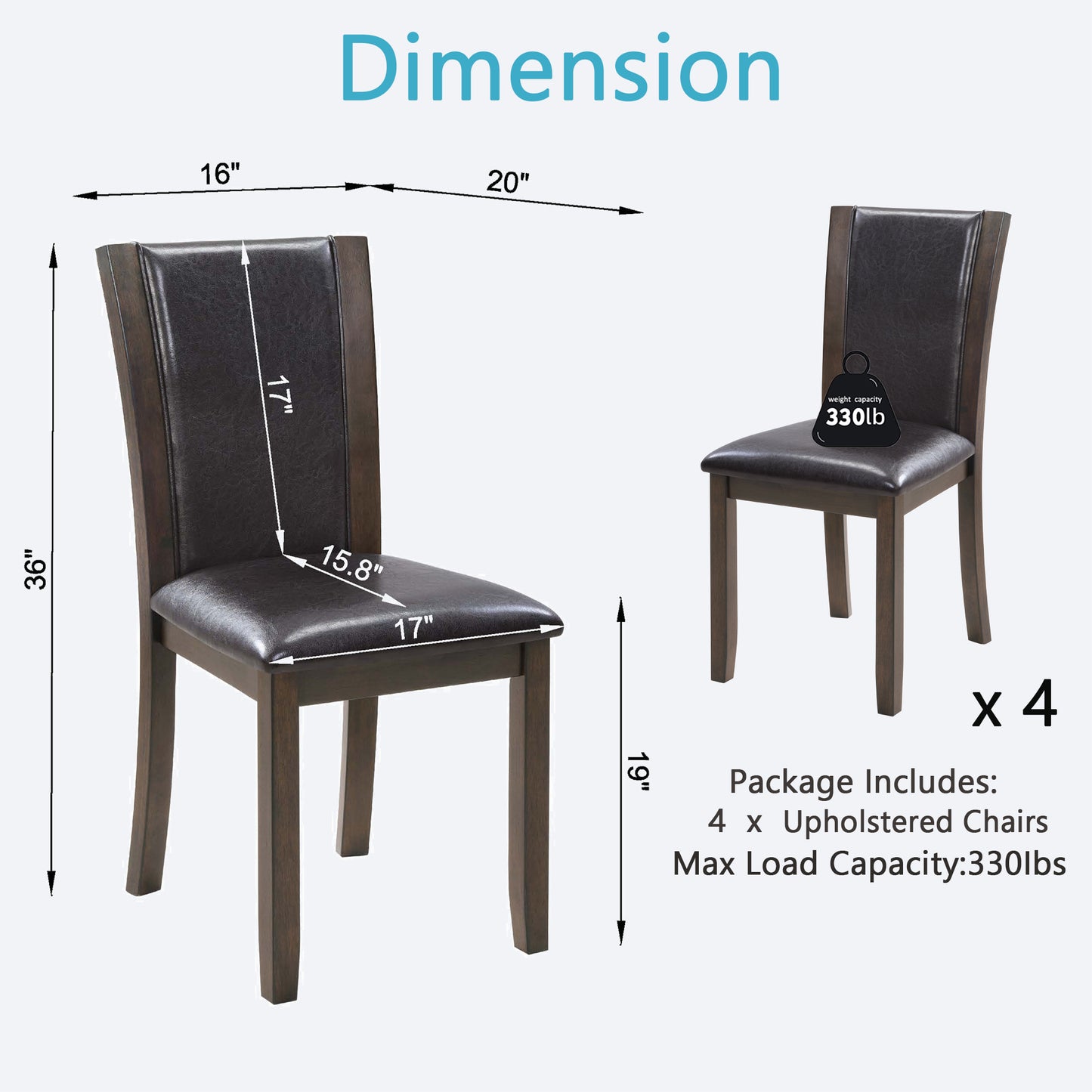 Wooden Dining Chairs Set of 4 with Padded Seat - Dark Walnut