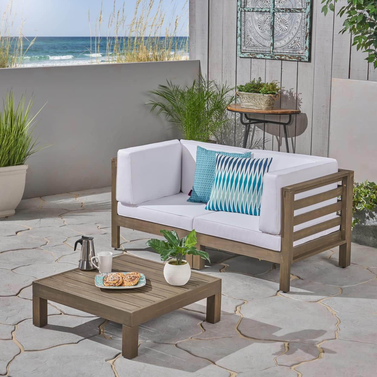 OANA 3-Piece Outdoor Loveseat Set with Coffee Table - White
