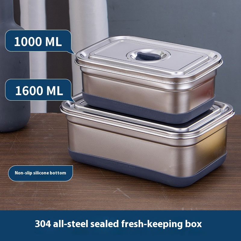 304 Stainless Steel Food Grade Lunch Box with Silicone Bottom - Multiple Sizes