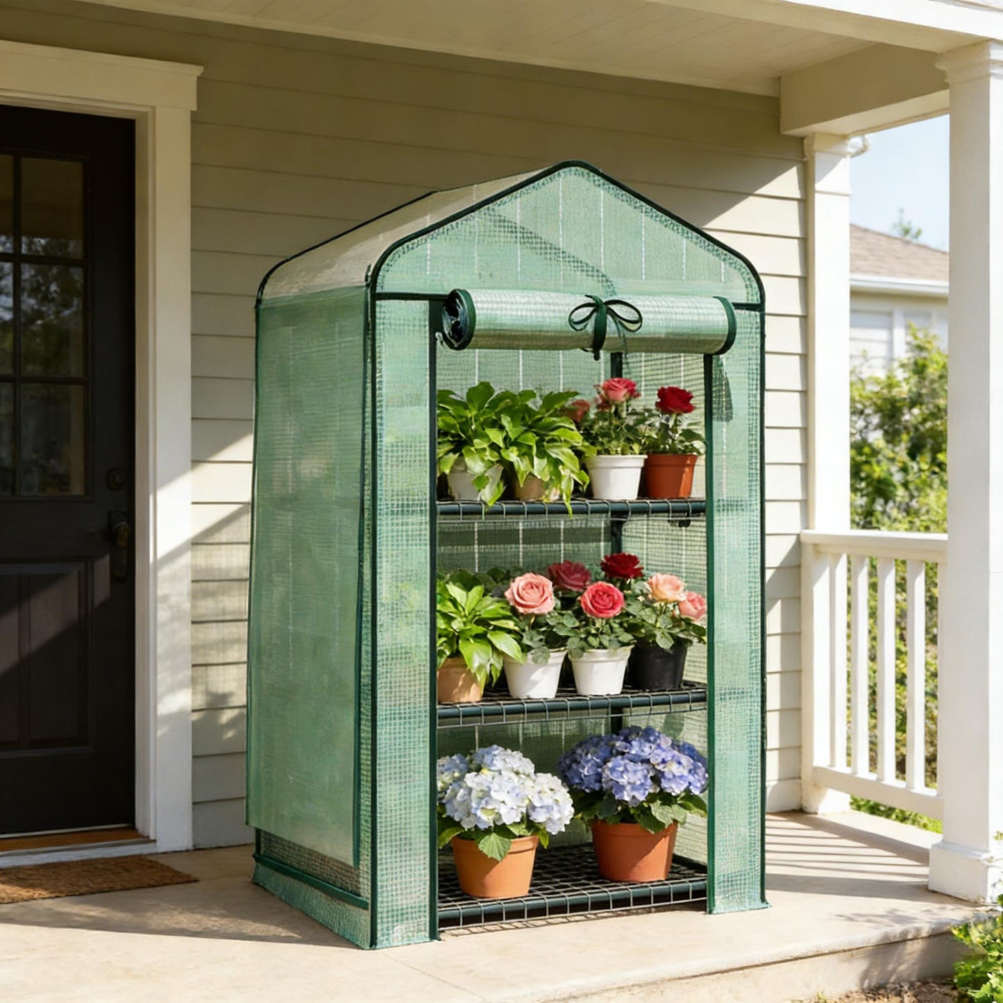 Mini Greenhouse - 3-Tier Plant Shelf with Double-Layer Roof