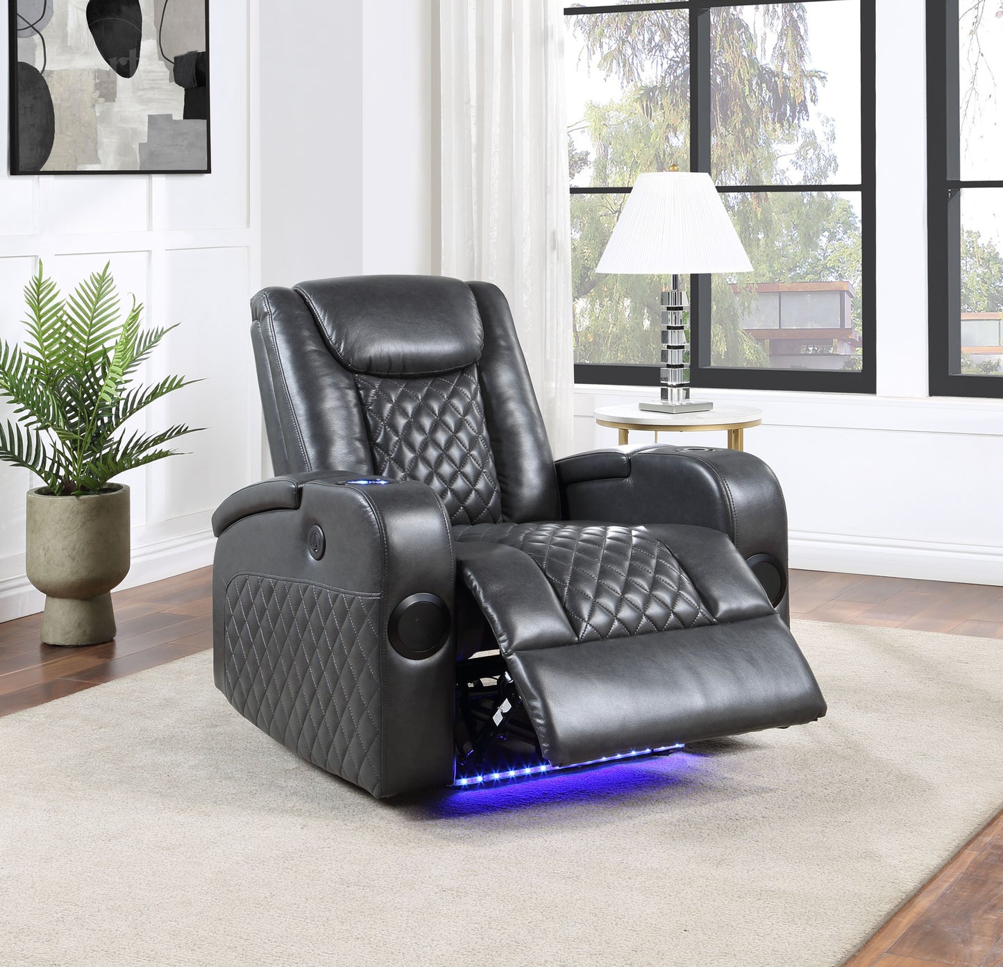 Dark Gray Leather Power Motion Recliner with Bluetooth & Charger