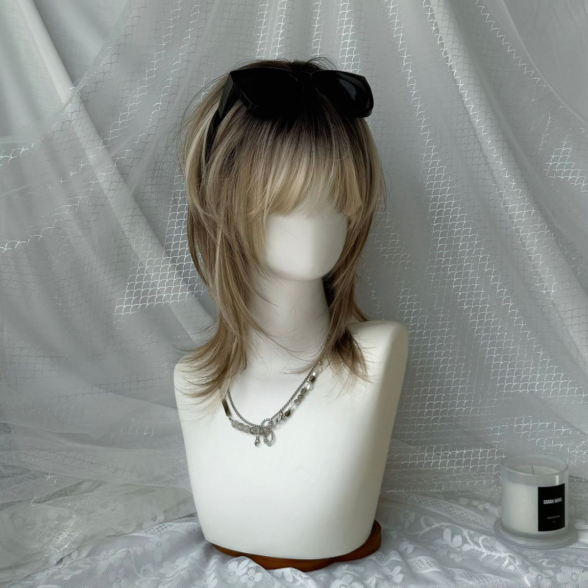 Unisex Golden Brown Full-Head Wig with Hair Net & Accessories