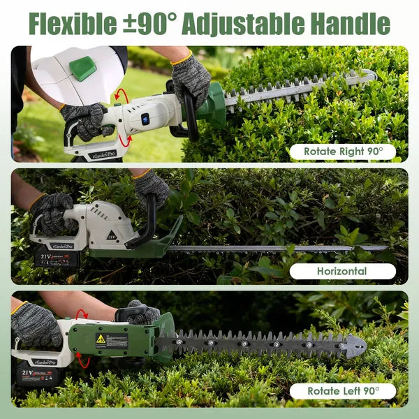 20'' Cordless Hedge Trimmer with Dual-Action Blades, 21V Battery, Adjustable Handle