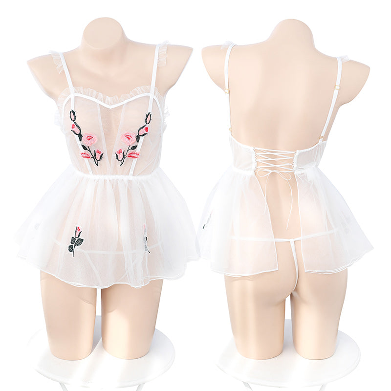 Seductive Mesh Role Play Lingerie Set - One Size Black & White