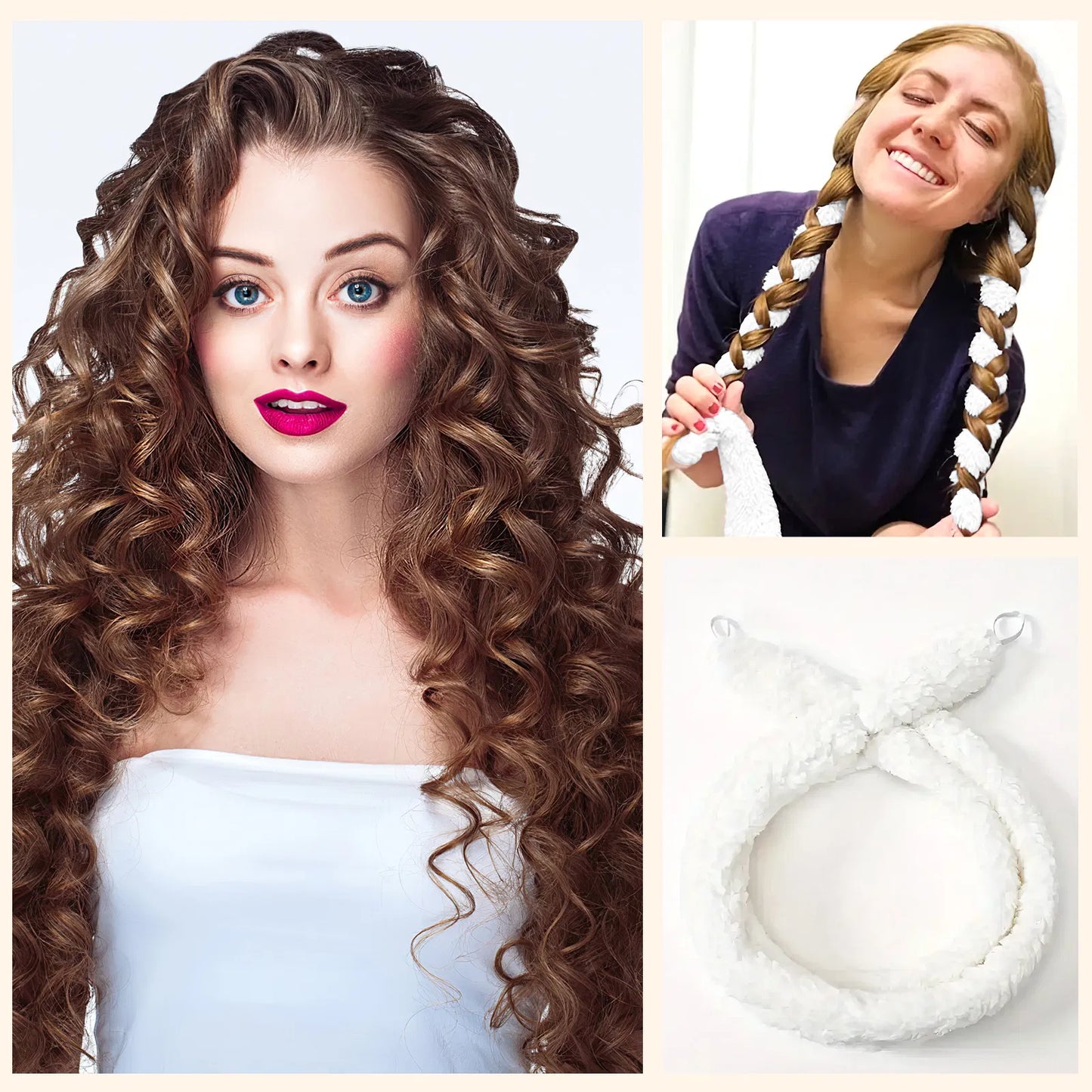 Satin Heatless Hair Curler Set - Overnight Frizz-Free Curls - White