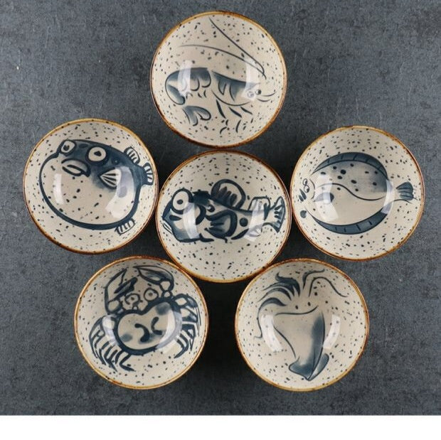 Japanese-Style Ceramic Tableware Retro Sesame Dot Pattern Bowl - Home Kitchen