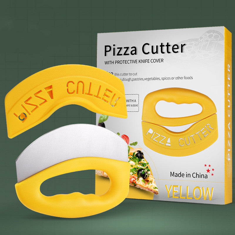 Stainless Steel Pizza Cutter with Protective Cover - Yellow Kitchen Tool