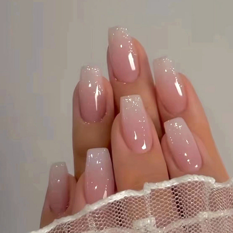 Mid-Length Ballet Nail Stickers - Girl Gradient Nail Art Decals Pink
