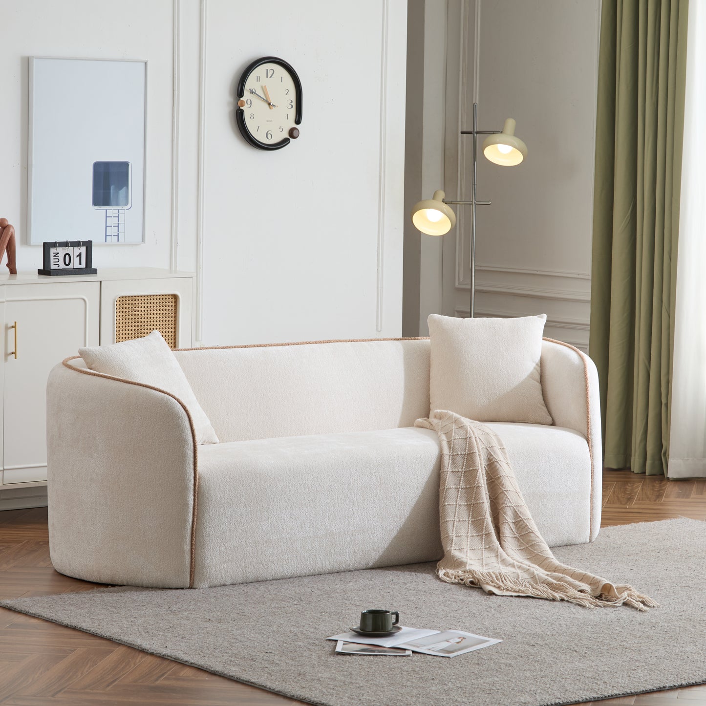 82" Curved Boucle Sofa - 3-Seater, Beige for Living Room & Office