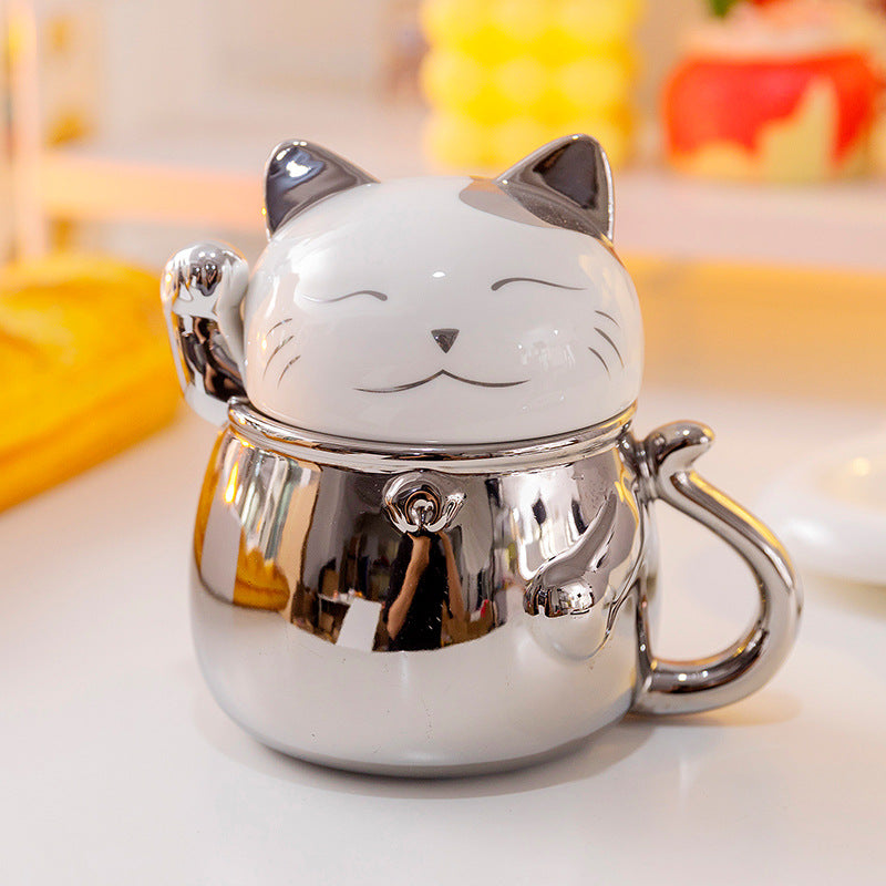 Lucky Cat Ceramic Coffee Cup 380ml - Modern Design Tea Mug