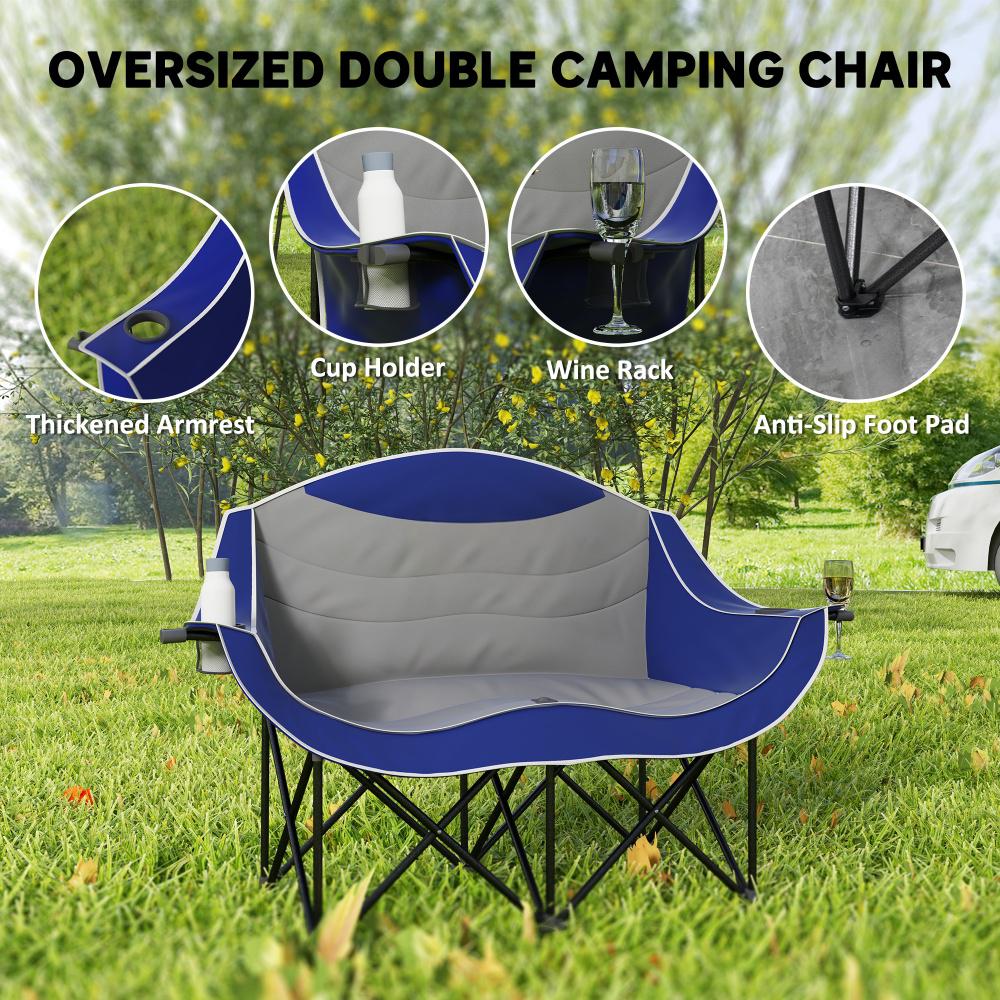 Padded Folding Camp Chair for Adults with Cup Holders - Blue