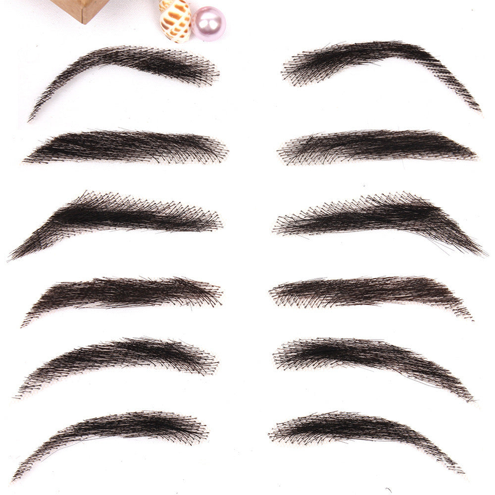 Real Human Hair False Eyebrows Set - Hand-Knotted Lace Wig for Makeup