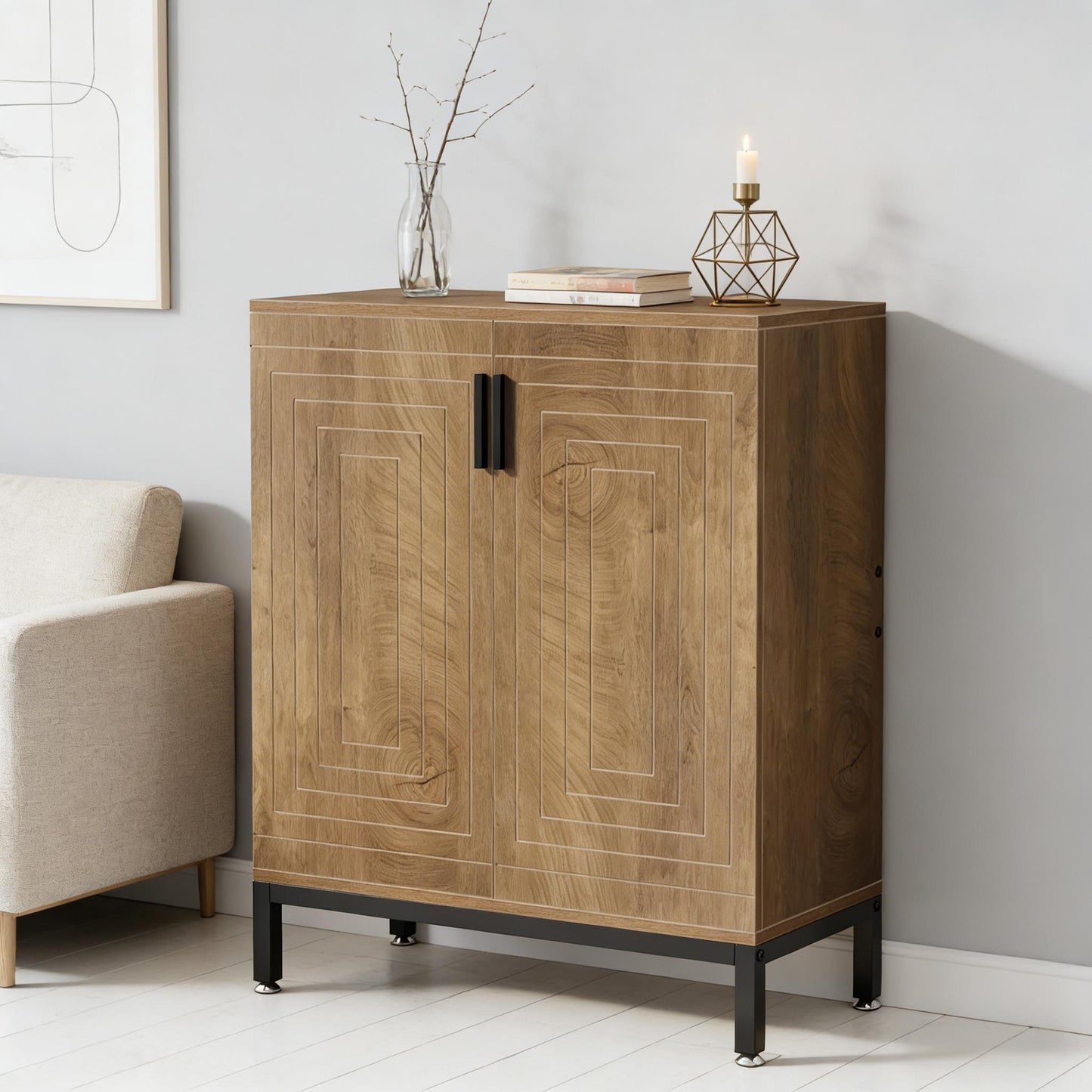 Spacious Shoe Storage Cabinet - 5 Tier Organizer, Light Brown