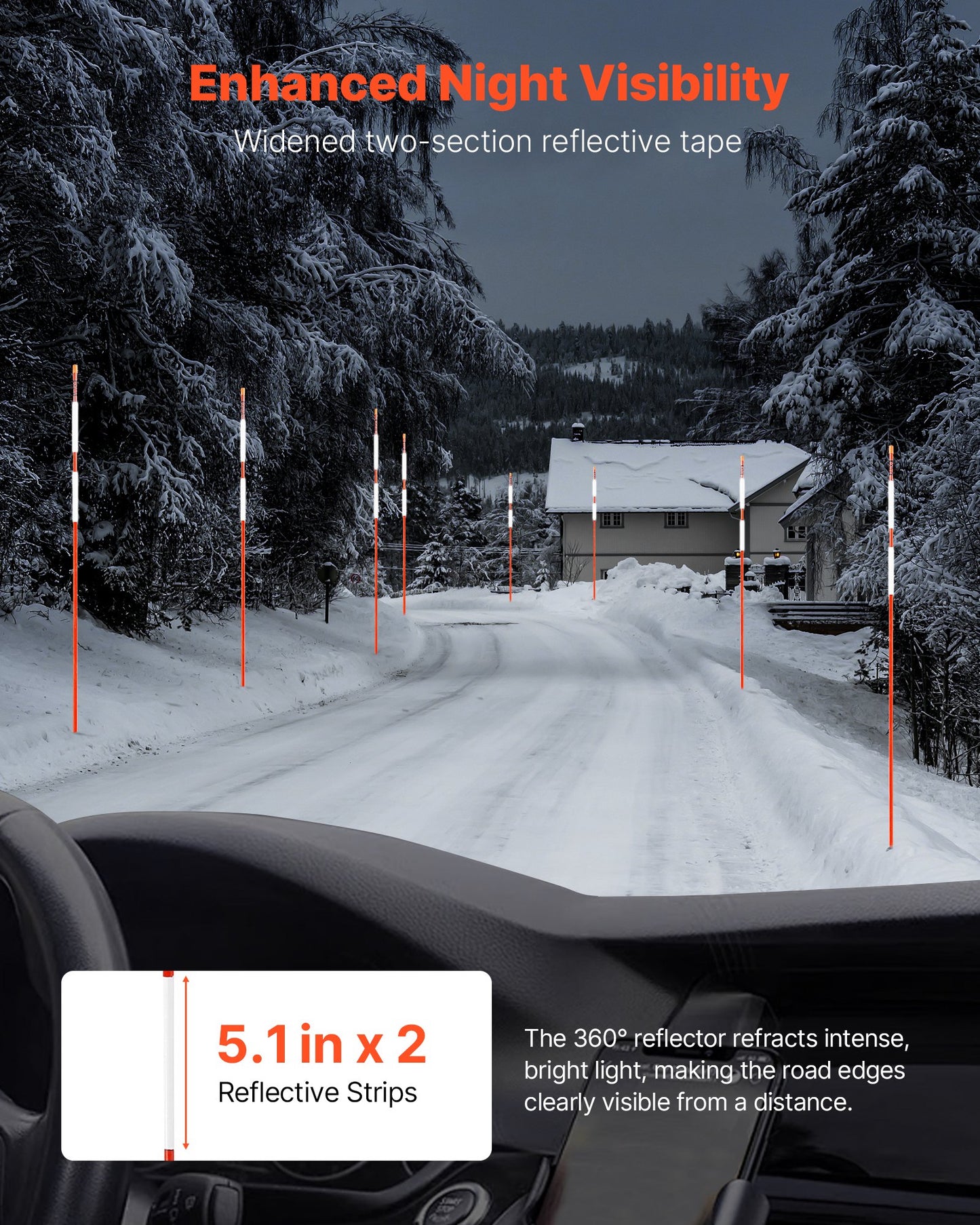 Reflective Driveway Markers 72 Inch Snow Stakes Orange - 100 Pack