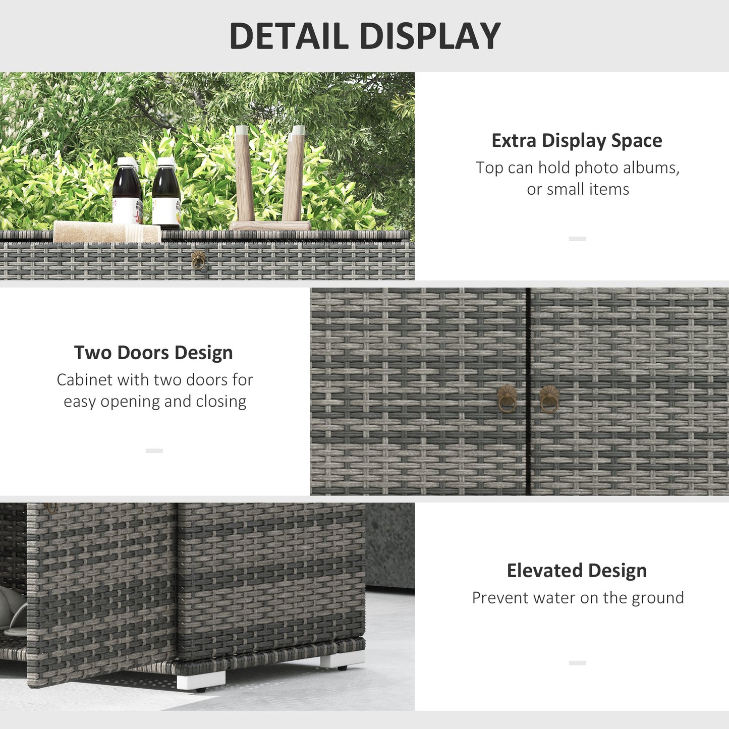 Outdoor Storage Cabinet - Waterproof PE Rattan with Drawer - Gray