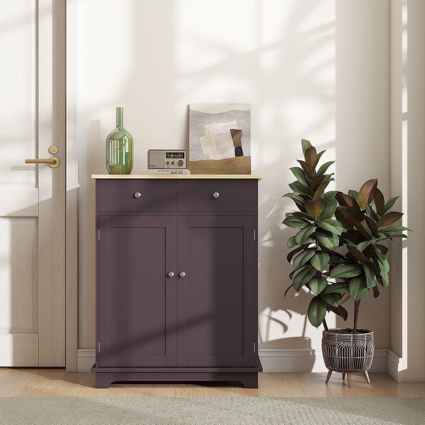Kitchen Storage Cabinet with Adjustable Shelf & Drawers - Coffee