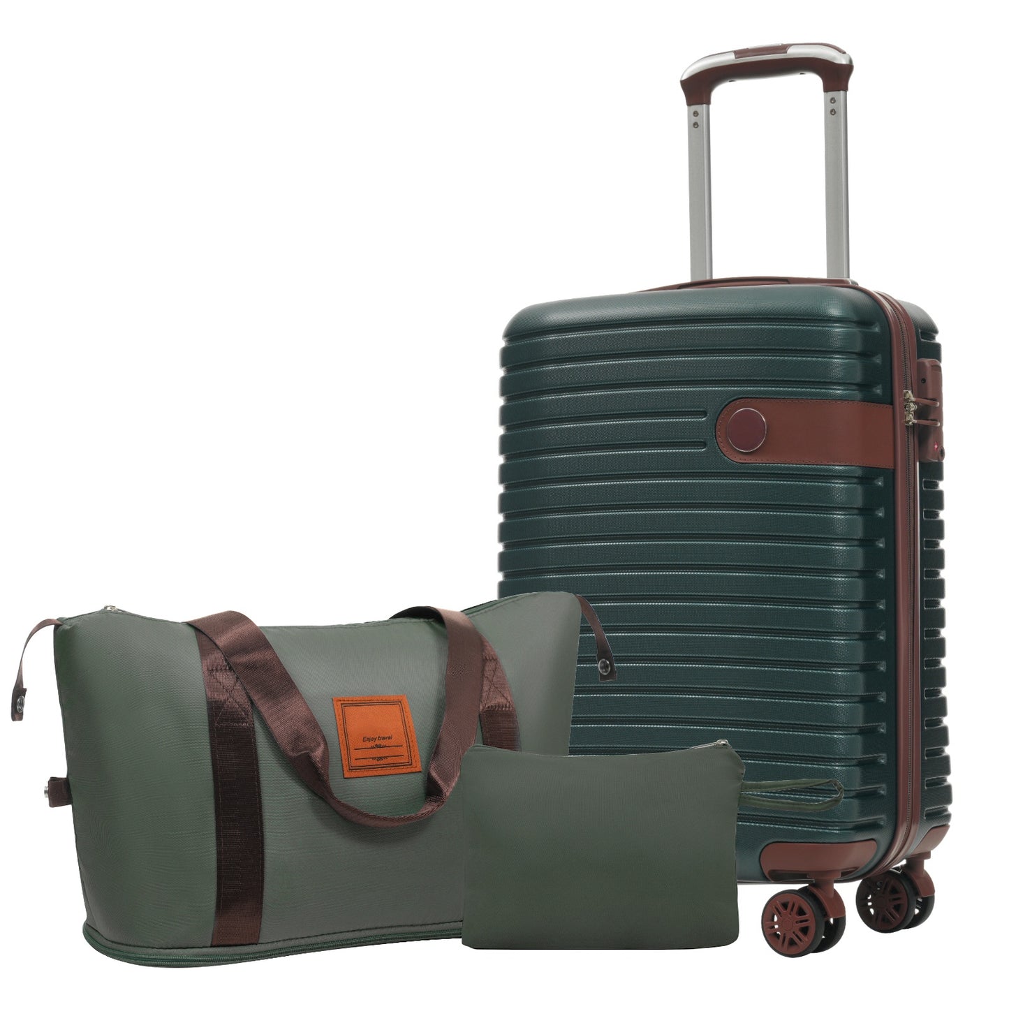 3-Piece Carry-On Luggage Set - 20-Inch Lightweight ABS Suitcases - Green