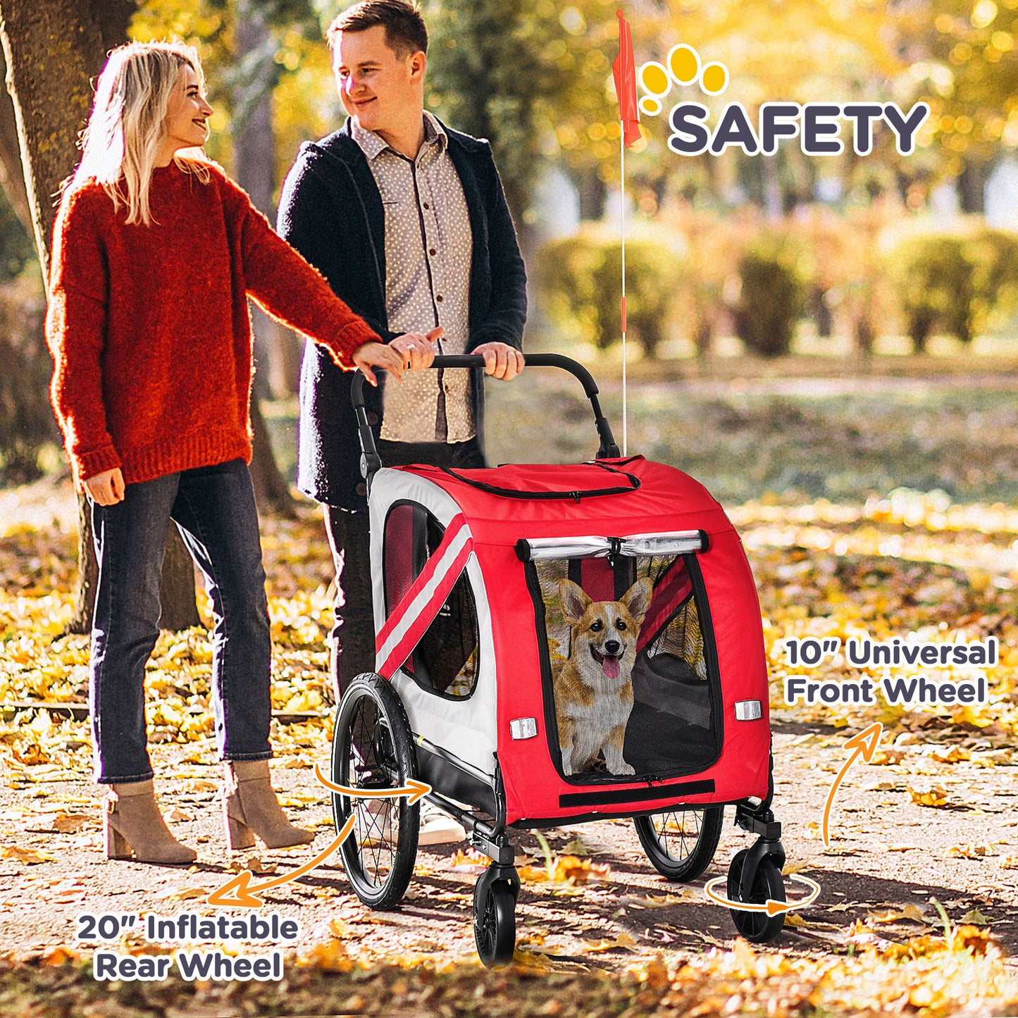 2-in-1 Pet Bicycle Trailer & Stroller for Small Medium Dogs - Weather-Resistant Red