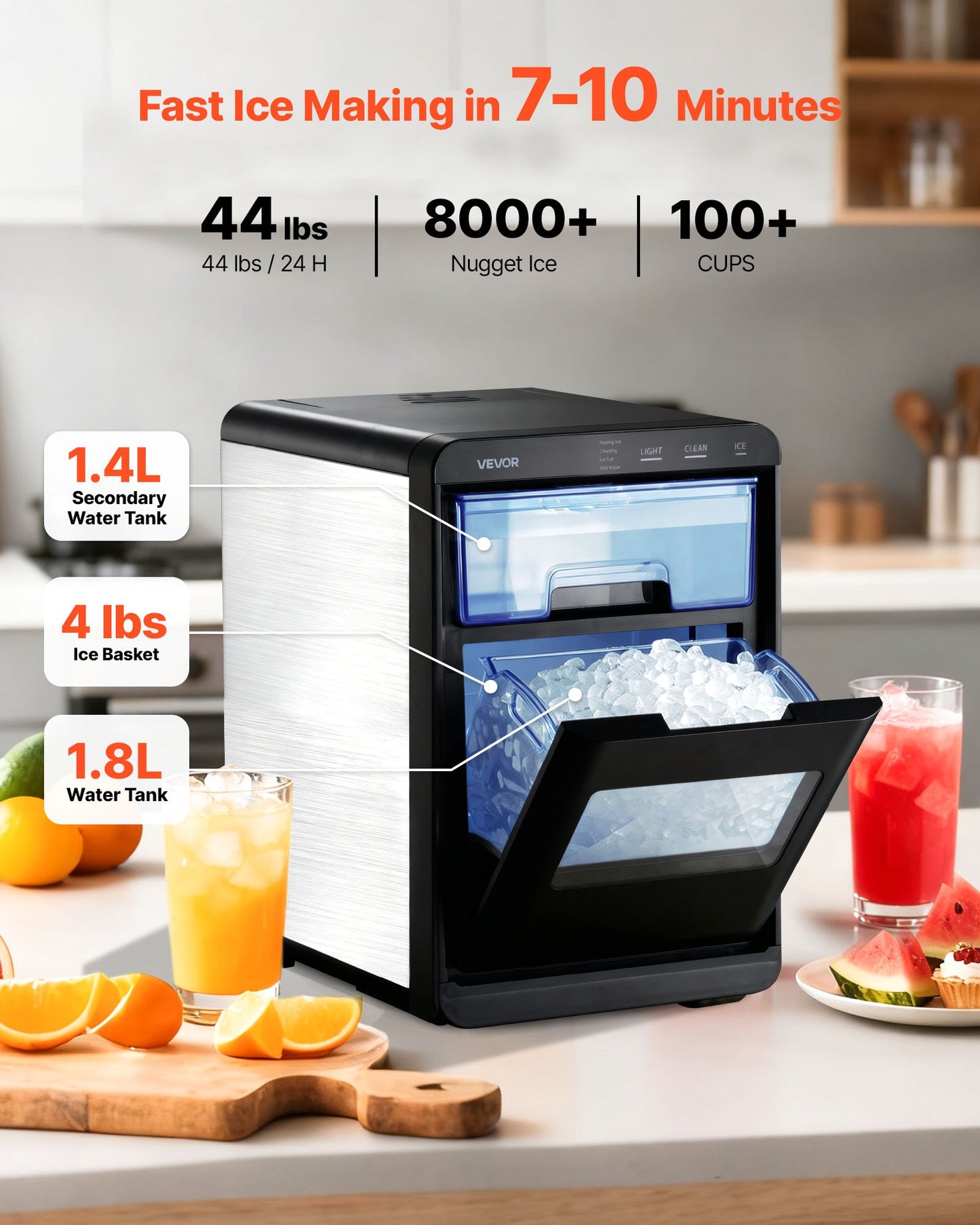 Portable Countertop Ice Maker with Nugget Ice, Self-Cleaning, 44 Lbs/Day, Drawer Access - Home & Kitchen