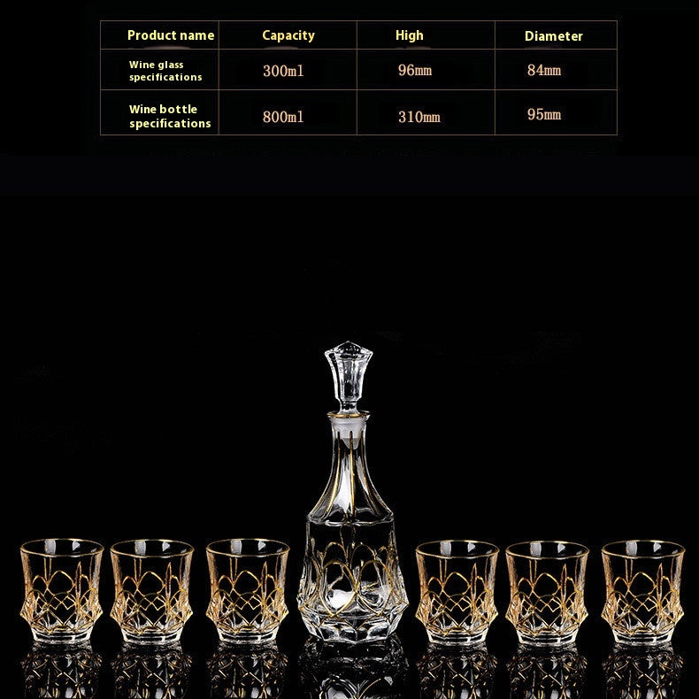 Crystal Glass Whiskey and Wine Set - Creative Gold Finish, 7-Piece Home Barware