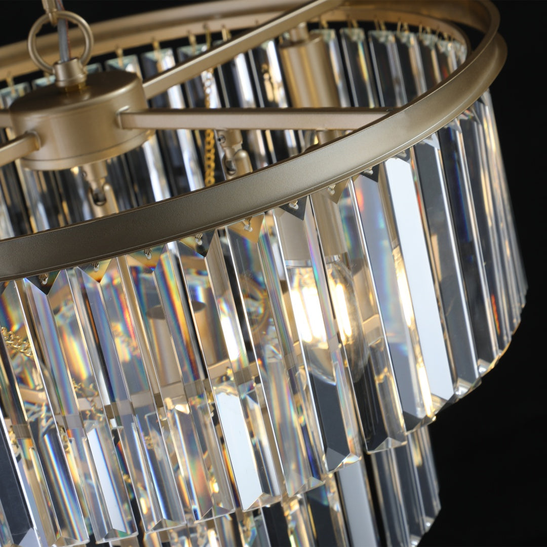 Elegant 3-Tier Crystal Chandelier - Gold Frame Pendant Light