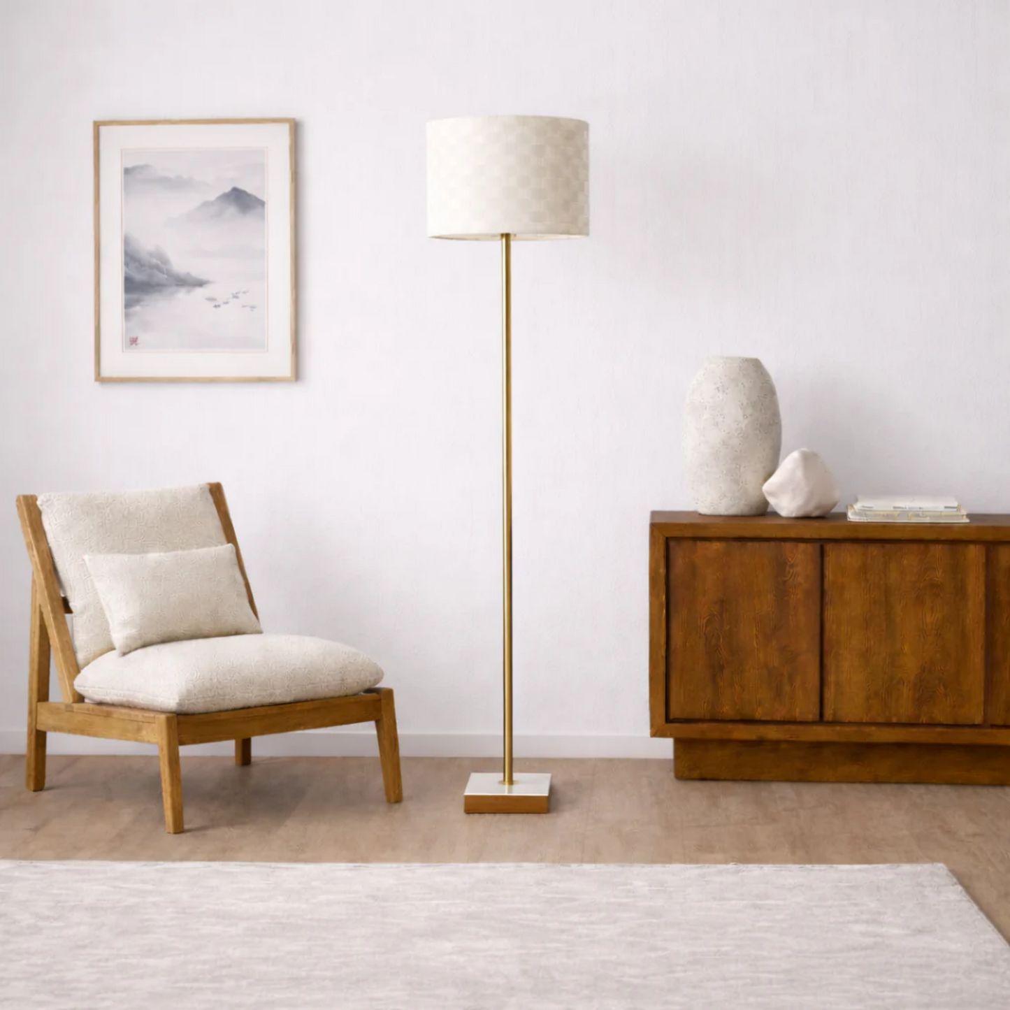 Minimalist Floor Lamp, Slim Standing Light With Neutral Shade For