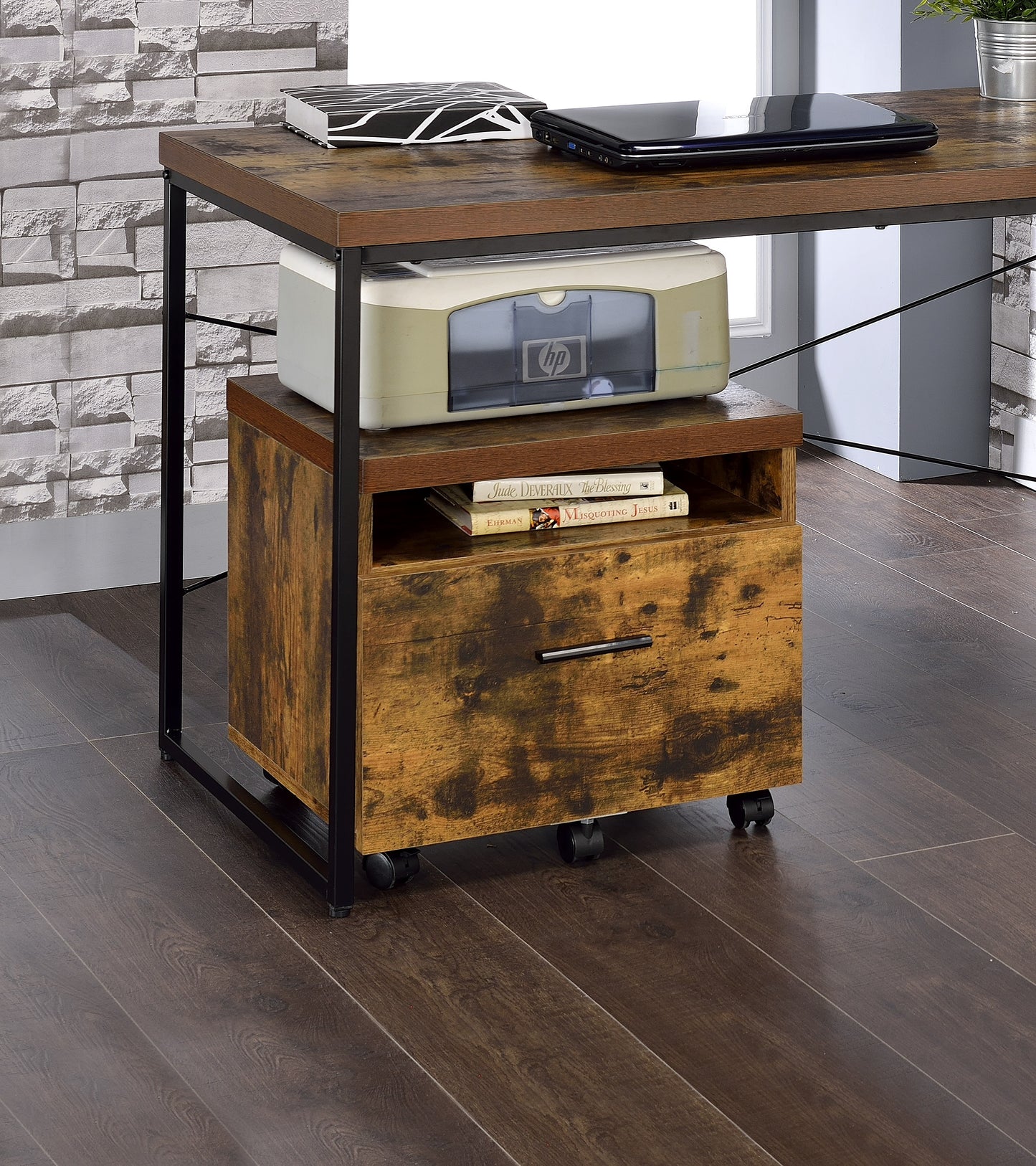 Bob Weathered Oak & Black Finish File Cabinet with Drawer