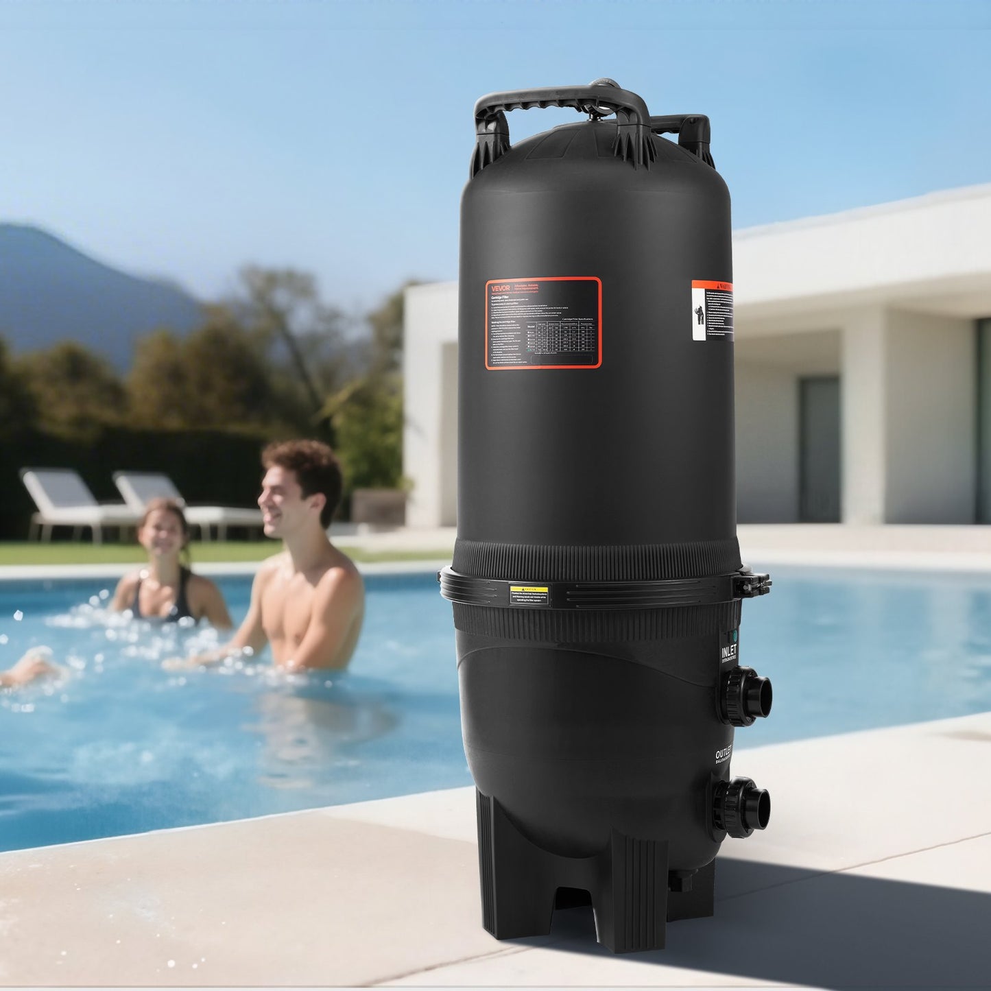 Pool Cartridge Filter Valve 725 sq.ft. GPH Swimming Pool Filtration System - Black