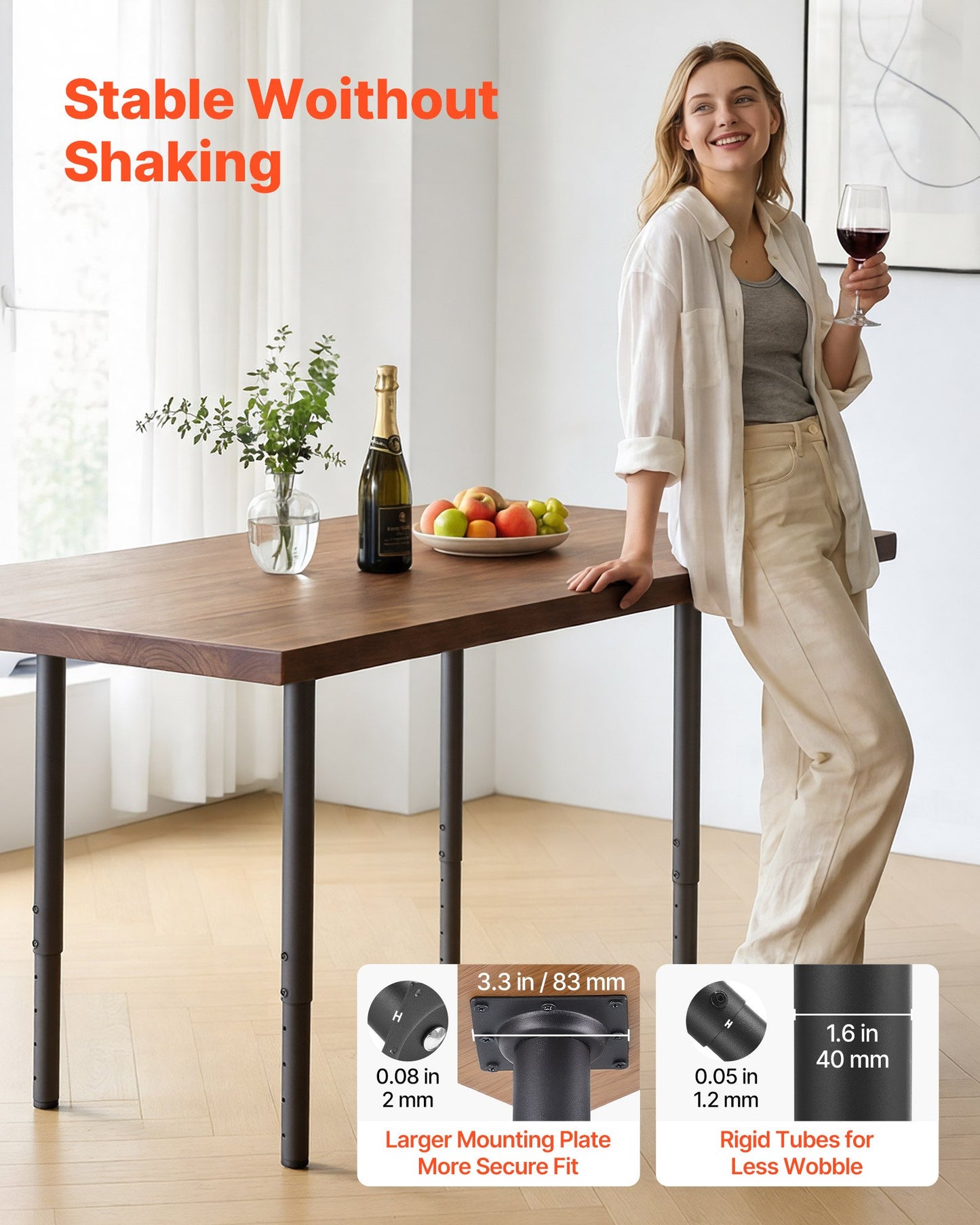 Heavy Duty Adjustable Steel Table Legs 24-40 Inch Black for DIY Desks & Tables