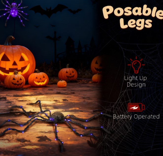 Light-Up Oversized Spider Halloween Yard Decor - Bendable Legs