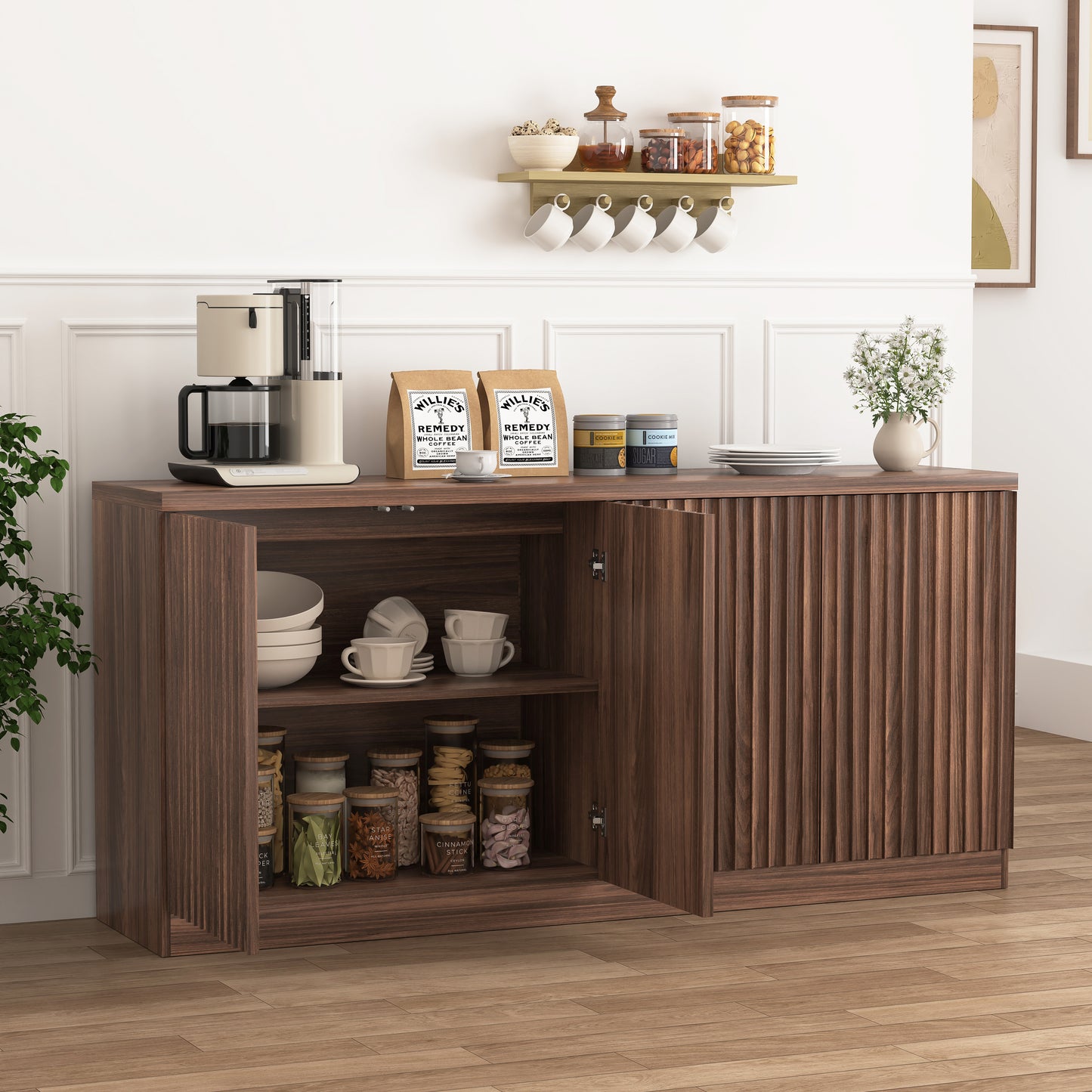 Buffet Cabinet with Storage - 62.6" Wooden Sideboard in Walnut