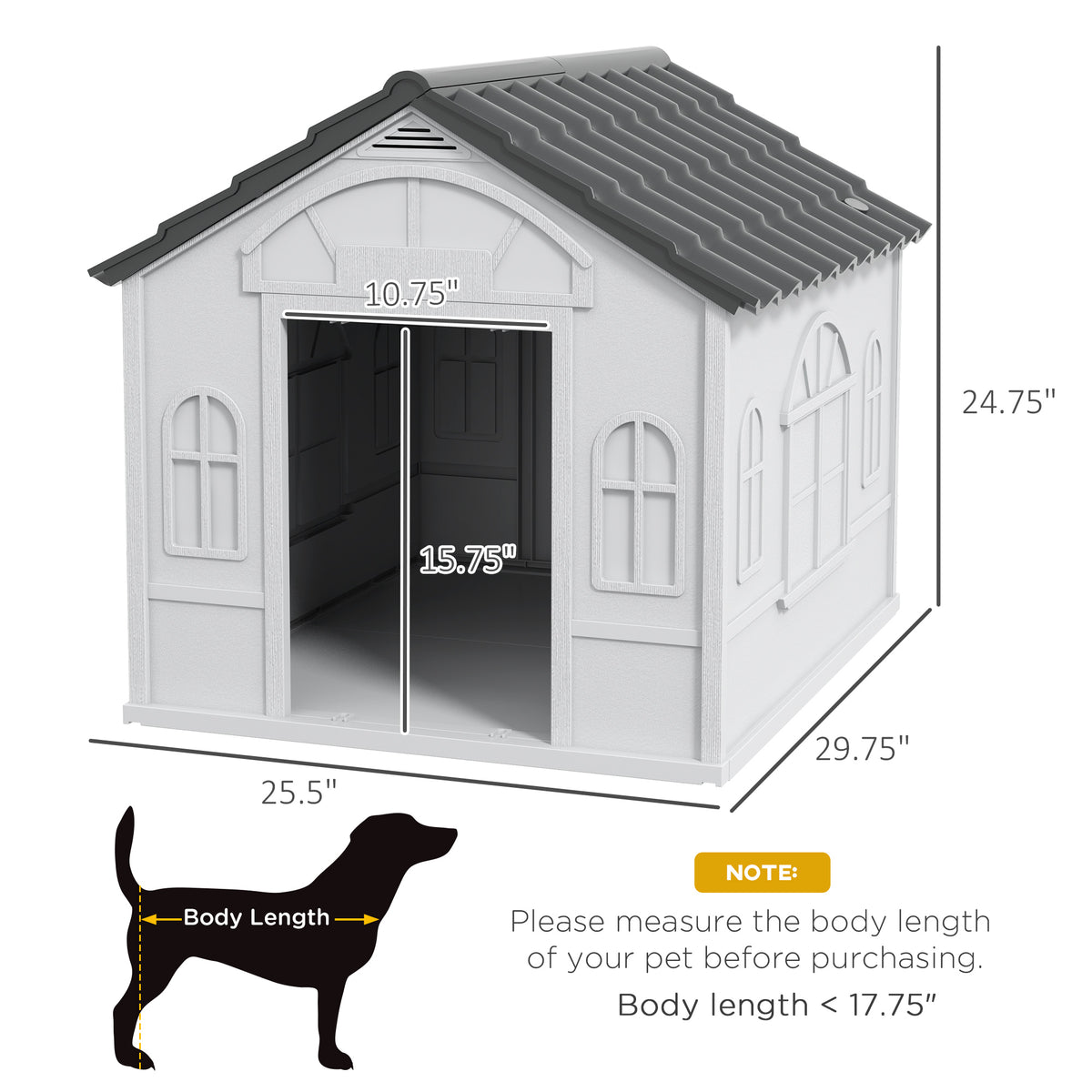 Water-Resistant Indoor/Outdoor Pet House with Door for Small & Medium Dogs - Gray