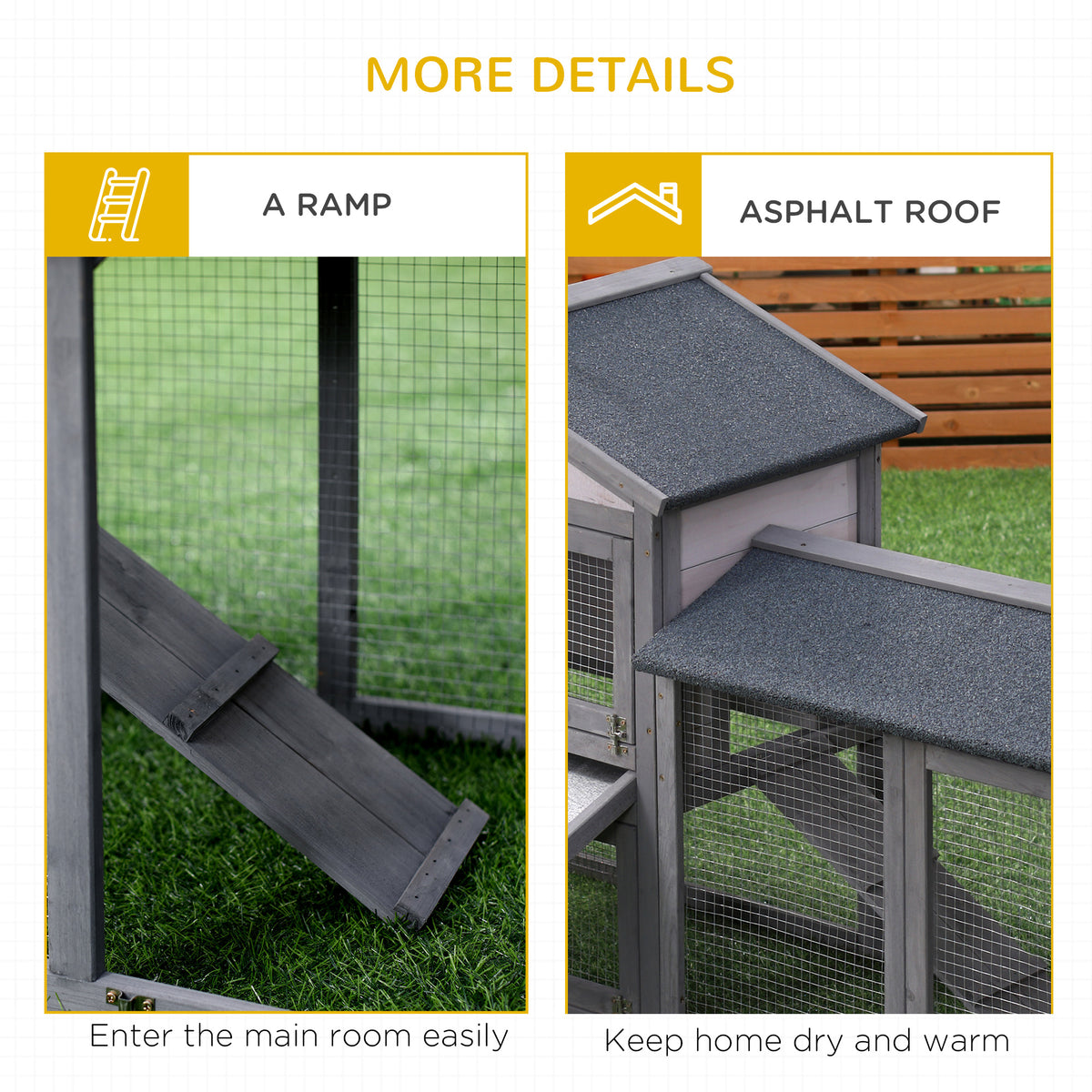 Outdoor Wooden Bunny Hutch with Run Area and Removable Tray - Gray