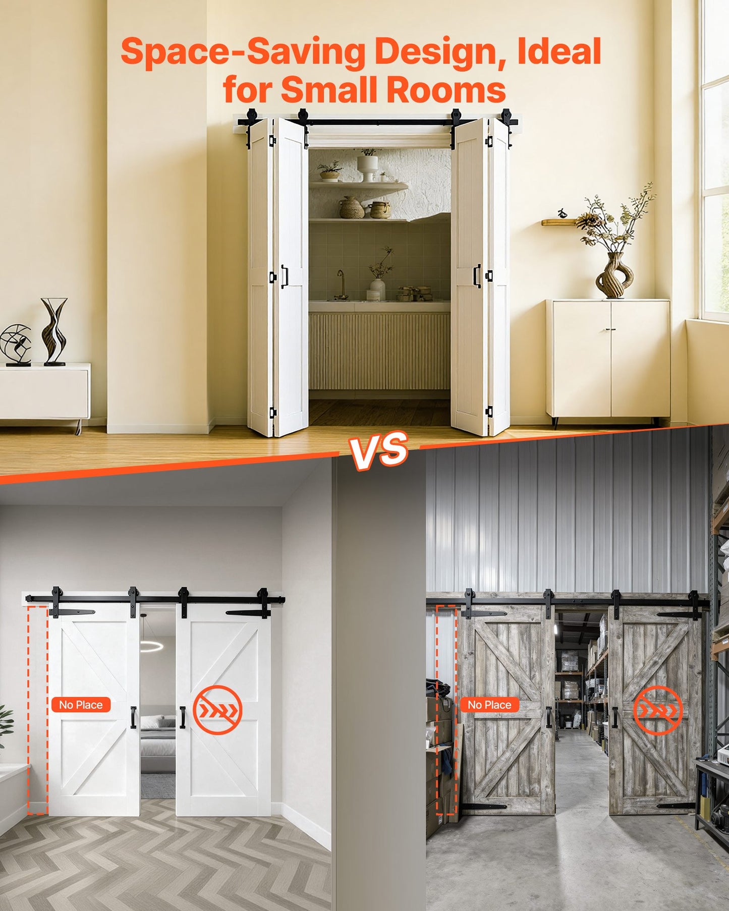 72-Inch White Bifold Barn Door with Hardware Kit - Space-Saving MDF Sliding Closet Door