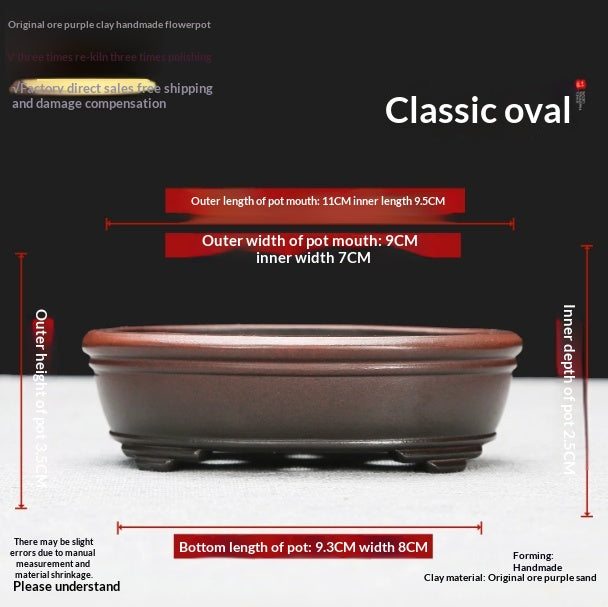 Miniature Bonsai Pot with Elliptical Design - Purple Clay Micro Bonsai Kiln Transformation
