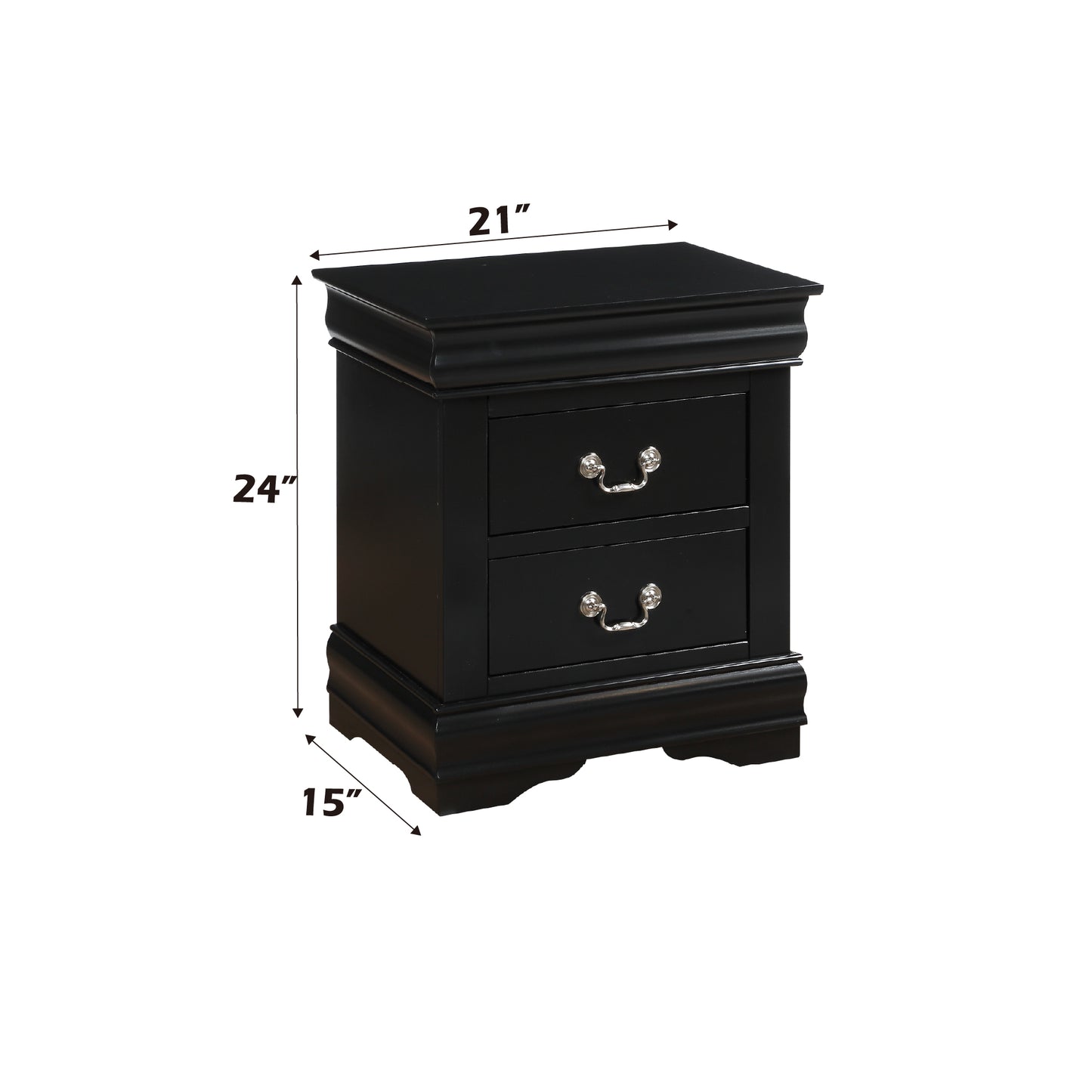 Black Finish Nightstand with Two Storage Drawers