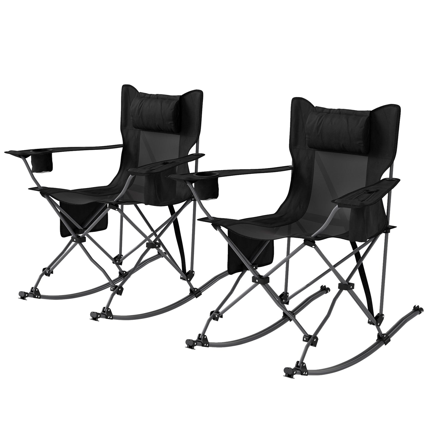 Folding Rocking Camping Chairs with Headrest & Cooler Bag - 2 Pack