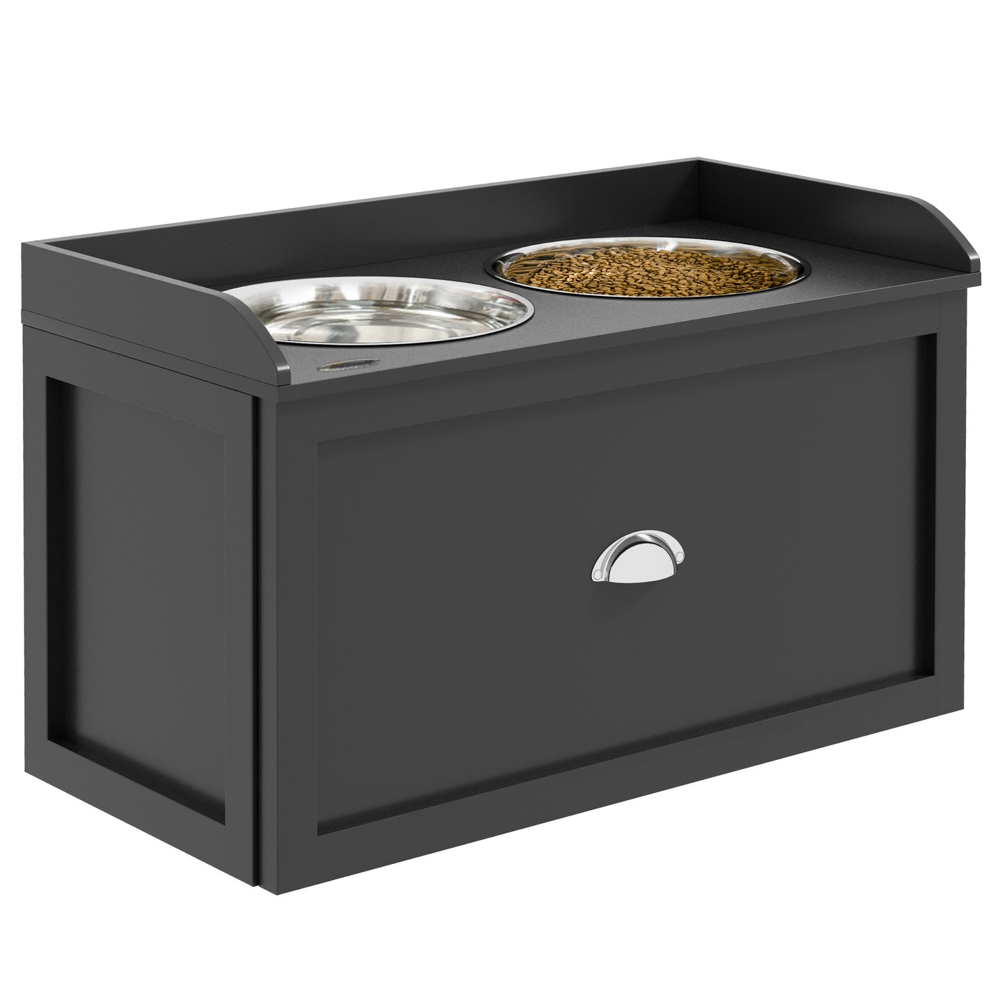 Elevated Dog Feeding Station with Storage - Large Size Black Pet Bowl Set