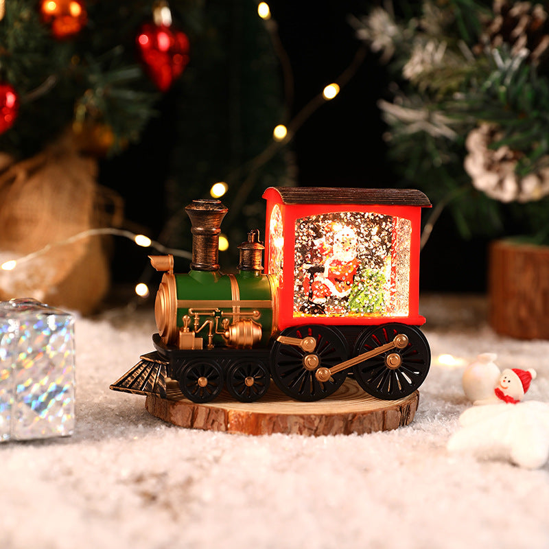 Christmas Santa Claus Water Injection Watering Brush LED Night Light Gold Train Decoration