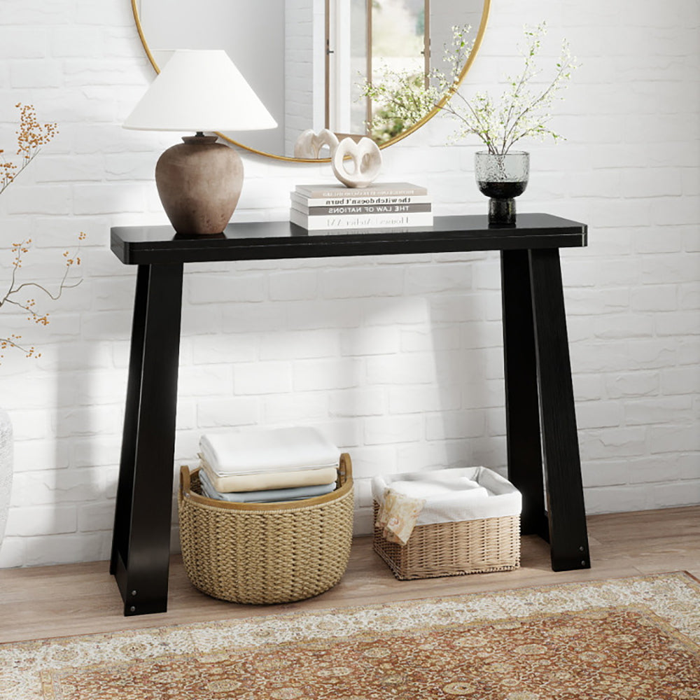 Solid Rubber Wood Console Table 43 Inch Narrow Entryway With Thick