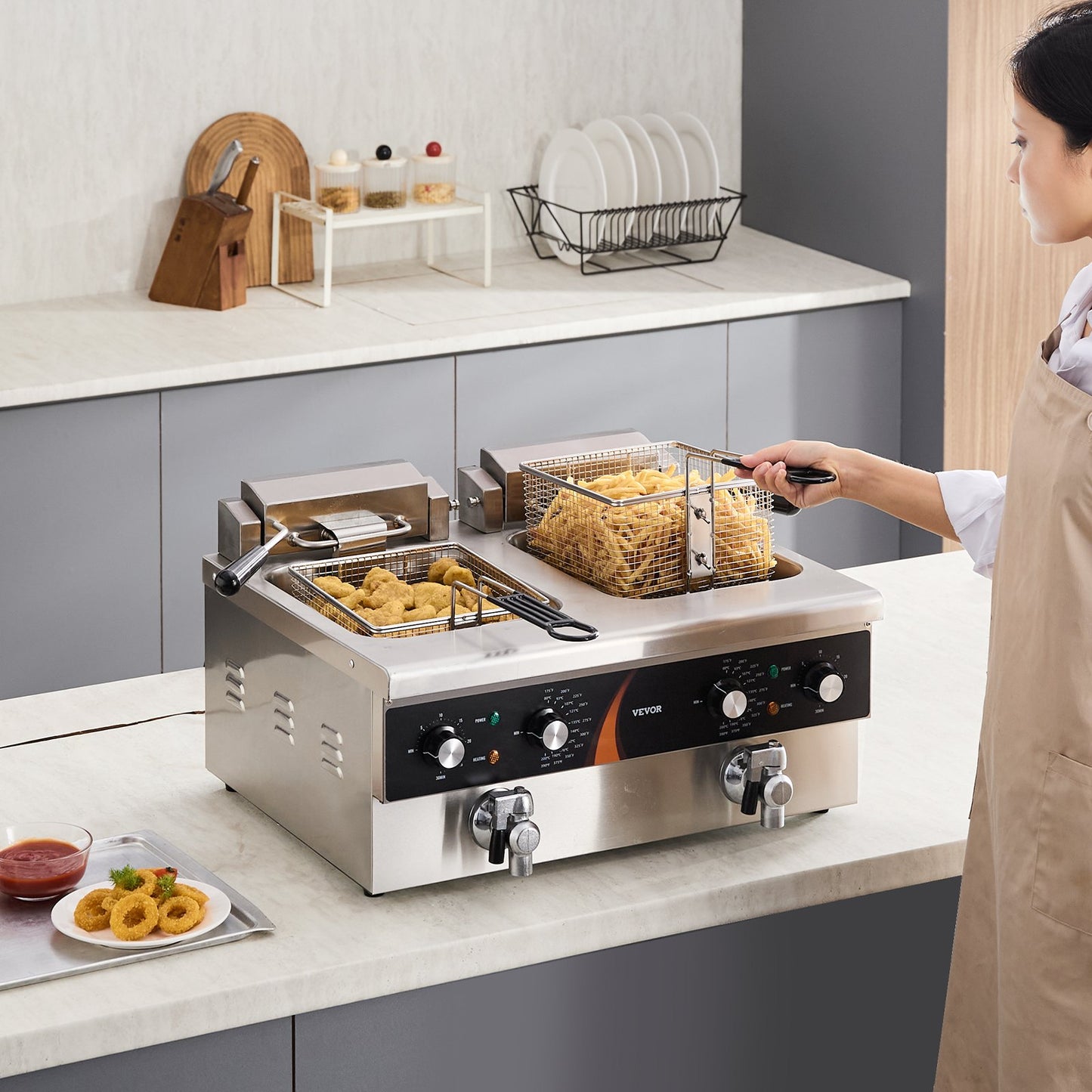 Commercial Electric Double Deep Fryer 3500W Countertop 2x9Qt/8.5L - Silver