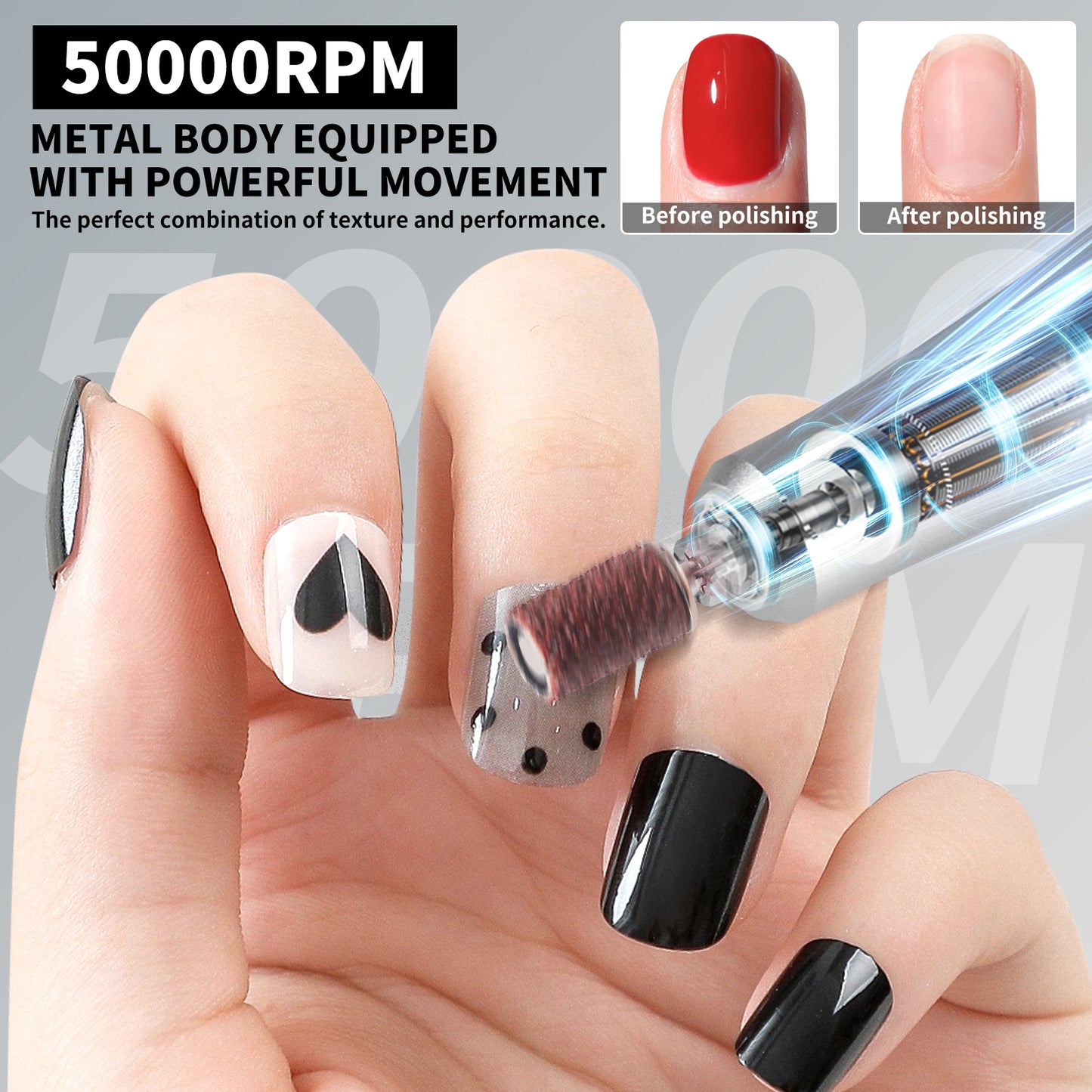Professional Portable Electric Nail Drill - 50,000 RPM Rechargeable E-File