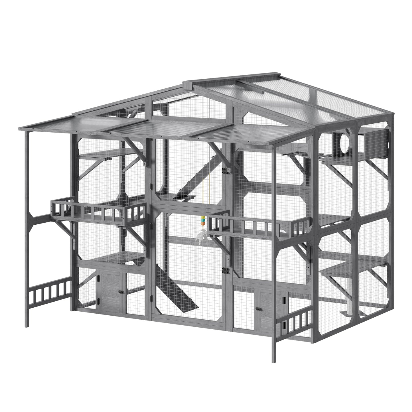 Outdoor Cat Enclosure with 6 Platforms Climbing Ramp & Resting Box for Multiple Cats - Grey