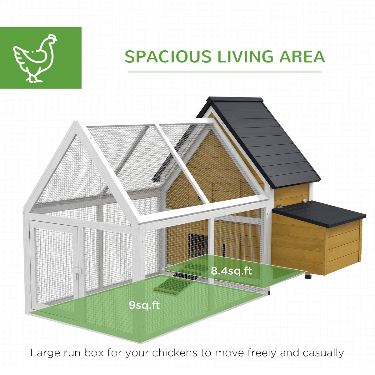 Wooden Chicken Coop with Nesting Box, Ramp & Run - Backyard Poultry House