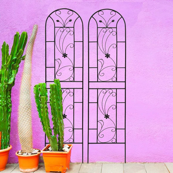 Metal Garden Trellis for Climbing Plants - 86.7" x 19.7" - Black