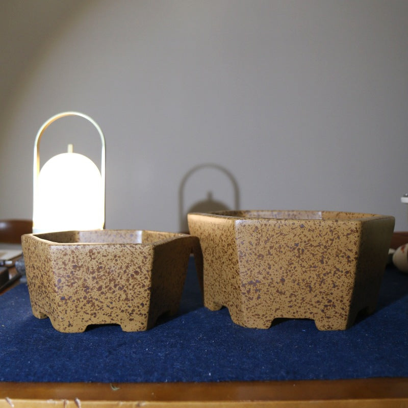 Purple Sand Flower Pot with Firewood Storage Square Bonsai Planter - Handmade