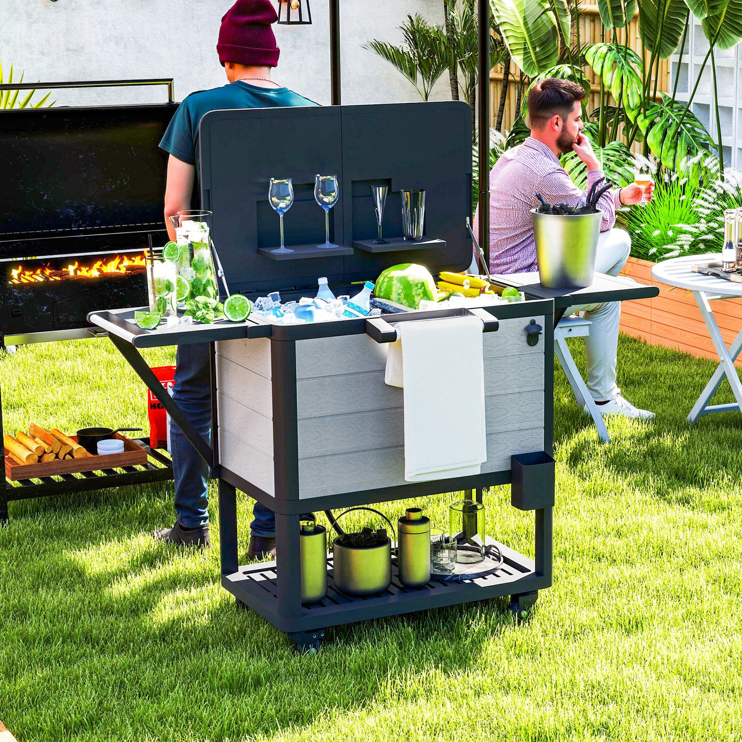 104 Quart Outdoor Cooler Cart with Bottle Opener & Wheels - Gray