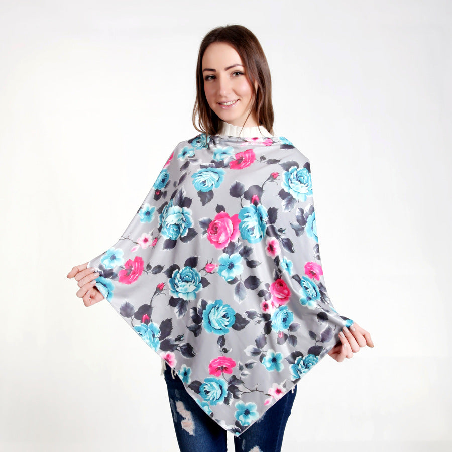 Nursing Shawl for Maternal and Child Care - Windshield Shade Style, Floral Pattern, Polyester, 160cm